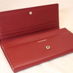 BURBERRY　バーバリー 長財布 がま口 ファスナー 財布 レディース ノバチェック レッド レザー 未使用美品