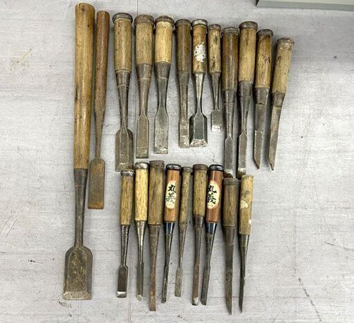 大工道具　ノミ　のみ　まとめ売り 計21点 ノミ まとめ売り 大工道具 鑿 正宗 茂光 東 丸義 銘有り数本