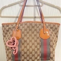グッチ シェリーライン GG柄 キャンバス トートバッグ チャーム付き♪