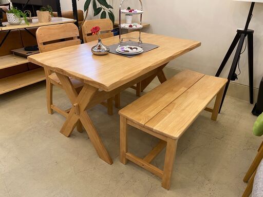 宇都宮でオシャレな家具を探すなら『オトワリバース！』ダイニングテーブルセット 関家具 4点セット ナチュラル 中古品