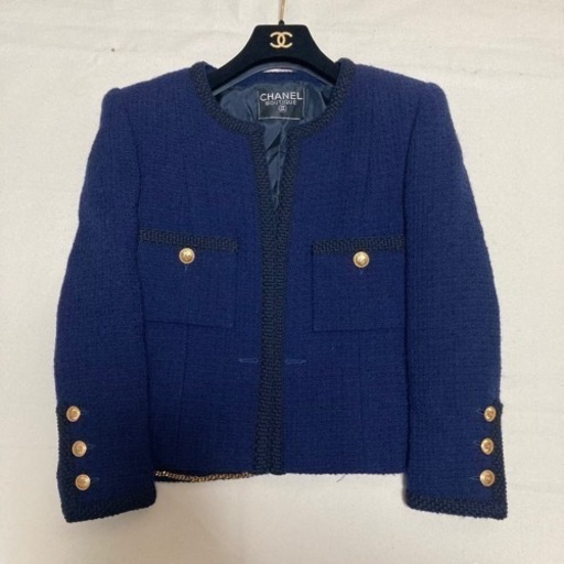 シャネル ヴィンテージ スーツ 紺色 ツィード