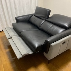 電動リクライニングソファ 本革 ブラック×グレー (黒×灰色) ワタリジャパン