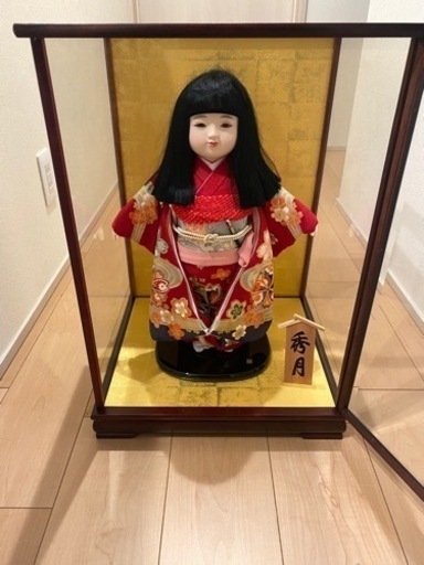 日本人形　市松人形　秀月　ガラスケース付き