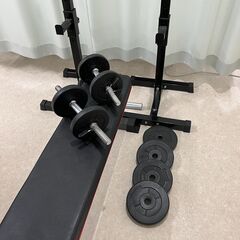 最終値引き　トレーニングベンチ、バーベルスタンド、バーベル重量２7キロ　おまけ多数の画像