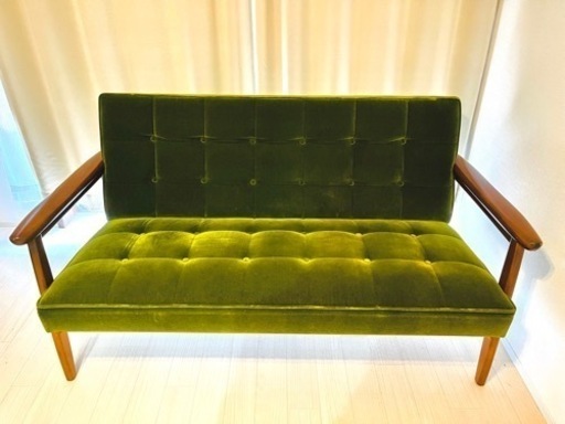 【美品】カリモクソファ　Kチェア　2シーター　モケットグリーン