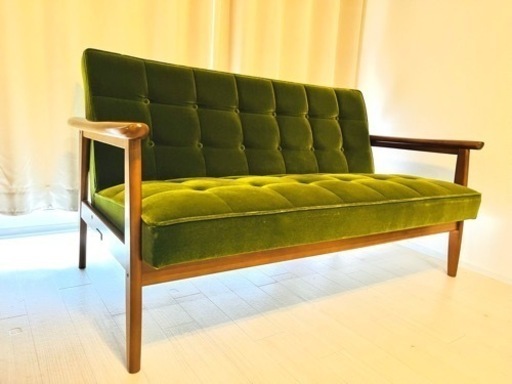 【美品】カリモクソファ　Kチェア　2シーター　モケットグリーン