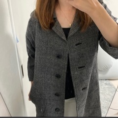 チェック柄ロングコート　毛100%の画像