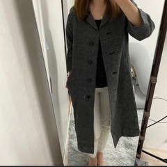 チェック柄ロングコート　毛100%の画像