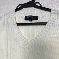 YM227-39 Burberrys バーバリー ニット ベスト ユニセックス 白 アイボリー 古着 Vネックの画像