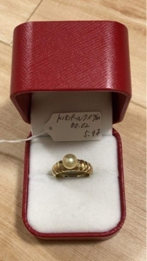 K18ダイヤ、パール付きリング