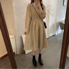 木曜まで！韓国　★ シャーリングワンピの画像