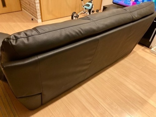 【ニトリ】美品 3人掛けソファ(合成革皮/ブラック)