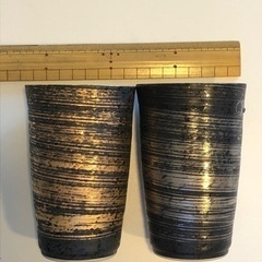 【未使用品】陶悦窯　金銀刷毛　ペア焼酎カップの画像