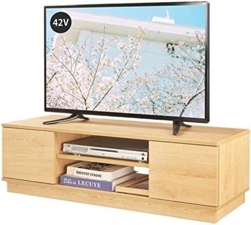 テレビ台 テレビボード ローボード ロータイプ 幅108×奥行30×高さ33cm 24-47V対応 AV機器対応 扉付き 隠す収納スペース (ナチュラル)