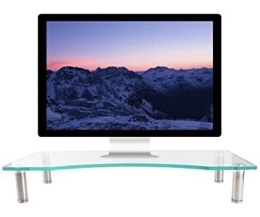 グリーンウィーク 厚8mm 強化ガラス PC/TV ディスプレイ モニター 机上台 幅560mm キーボード収納 高さ調整機能