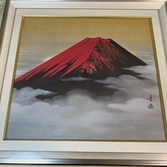 【真作】絵画　日本画　田中芳園　赤富士　絵画　真筆証明書付　 赤...