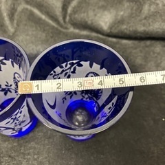 切子グラス　フクロウ　2客　青　お猪口・ぐい呑みの画像