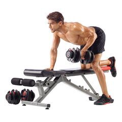 状態良好 ダイヤル式アジャストダンベルの本家  Bowflex(ボウフレックス) アジャストダンベル+専用台座＋アジャスタブルベンチ  手渡し希望/自社配送可能（配送エリアについてお問い合わせください）の画像