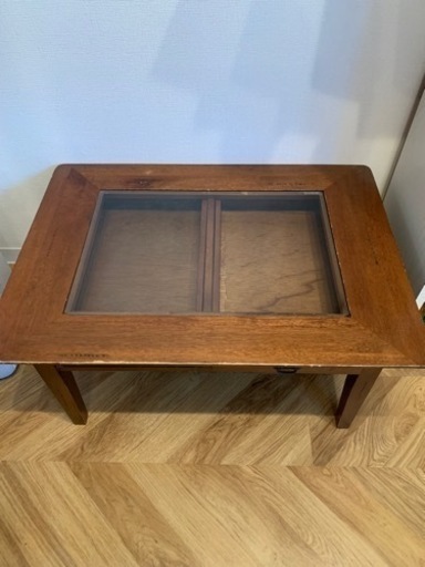 アンティーク　コレクションテーブル　センターガラス