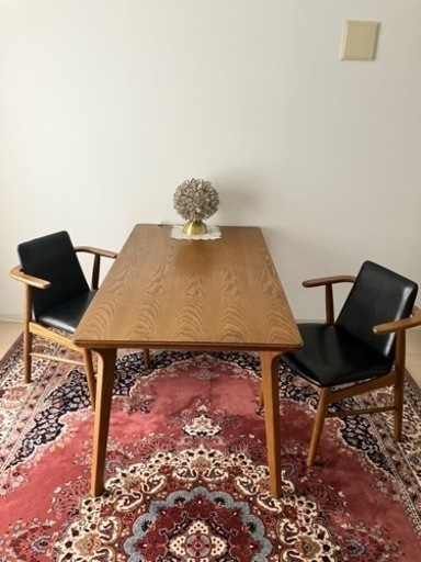 天然木　ダイニング　3点セット　イス2脚　テーブル　4人掛　作業机　オシャレ