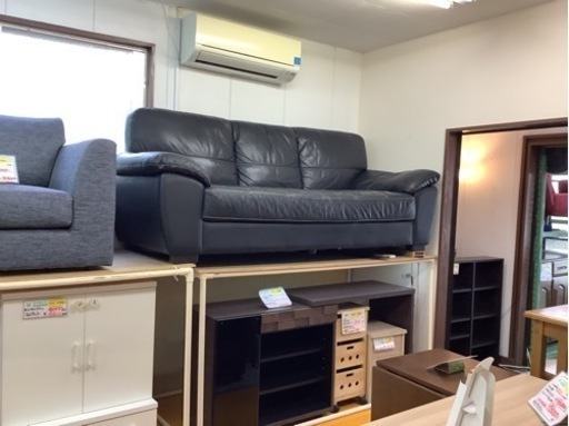 【リサイクルサービス八光　田上店　配達・設置OK】3人掛けソファー　革製　ブラック