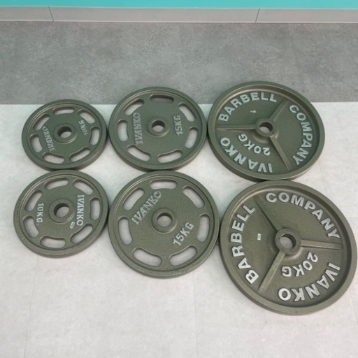 【☆大特価☆】美品！IVANKOオリンピックプレート6枚セット(オリンピックカラー付)　10kg×2枚・15kg×2枚・20kg×2枚