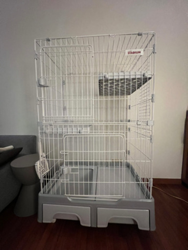 定価13,800円★トイレと収納付き猫ケージライトグレー