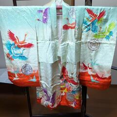 アンティーク　正絹　女の子　お着物　綸子　振袖　お祝い　七五三　飛鶴の画像