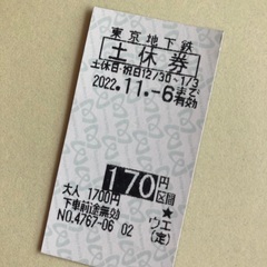 東京メトロ170円区間 土日　11/6期限