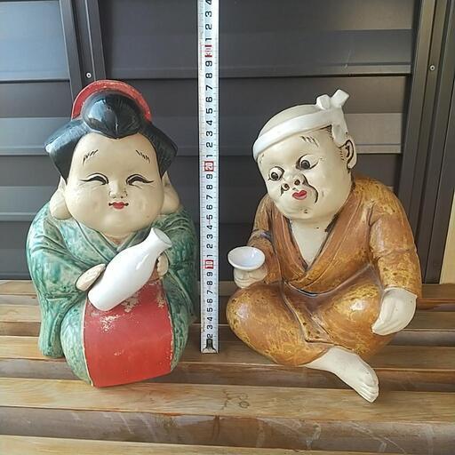 おかめとひょっとこ　陶器