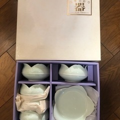 新品未使用 有田焼 波佐見焼高山陶器 若草百合型皿小付揃