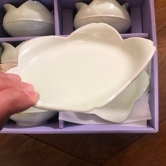 新品未使用 有田焼 波佐見焼高山陶器 若草百合型皿小付揃の画像
