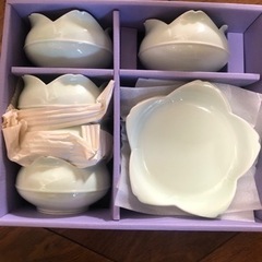 新品未使用 有田焼 波佐見焼高山陶器 若草百合型皿小付揃の画像