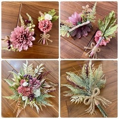 ブーケ ブートニア ヘッドドレス 3点セットの画像
