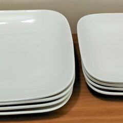 【中古品】モダンなスクエアホワイト皿大4枚中4枚計8枚セット　爽...