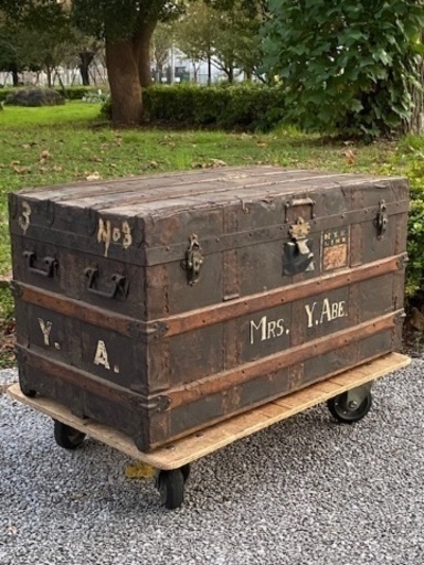 ◎最終お値下げしました‼️ 特大 アンティーク 船トランク ディスプレイ店舗什器カバン鞄バックローテーブルカフェ什器無垢材古家具松坂屋アメリカ