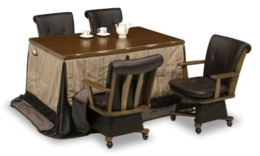 ハイタイプこたつ ダイニングこたつ テーブル 回転椅子4つ付き