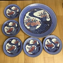 青地　芍薬、桔梗大皿セット　113