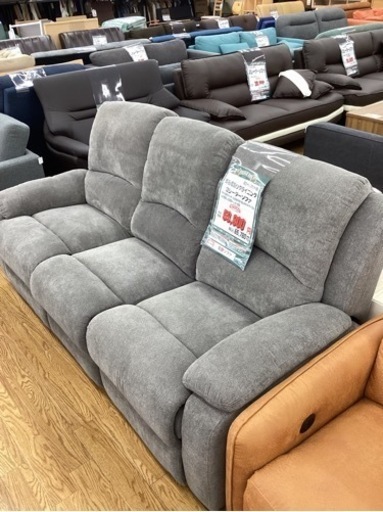 KJ-88【新入荷　アウトレット】両側電動リクライニング3シーターソファ　グレー