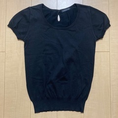 フランドル ルシャンブルドインエ 黒 コットン Uネック 半袖ニ...