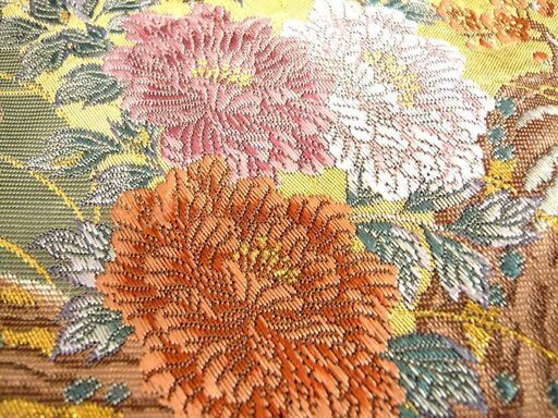 帯 袋帯 和装 本金箔 四季草花図屏風 草花 花 木 長さ 約436cm 中古 苫小牧西店
