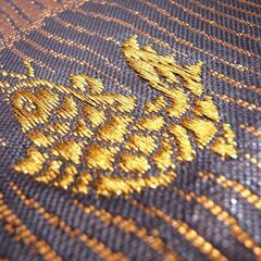 帯 袋帯 六通柄 紫系 縞模様 魚 長さ 約428cm 中古 和装 苫小牧西店の画像