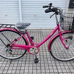 【26インチ自転車】6段変速　LEDオートライト付き　サドル、鍵...