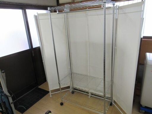 スチールラック/メタルラック/ワードローブ/大型/キャスター付き/184×90×45/中古品/J4602/
