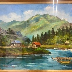 I626 🌈 作者：不明　油絵　前日光高原 古峯ヶ原 峯の池 の画像