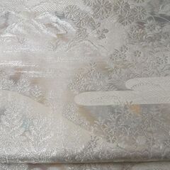 古京錦 二重引箔 風景模様 帯 六通 白系 長さ約417cm 幅約30.5cm 和装 中古 苫小牧西店の画像