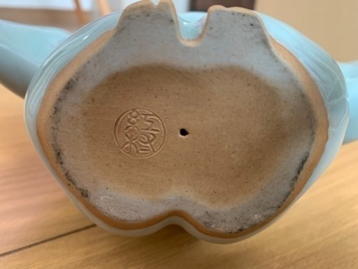 青磁　翁置物　陶芸品　紅村窯
