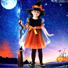 ハロウィン　魔法使い　ドレス　とんがり帽子　2点セット　130㎝　チュール　新品の画像
