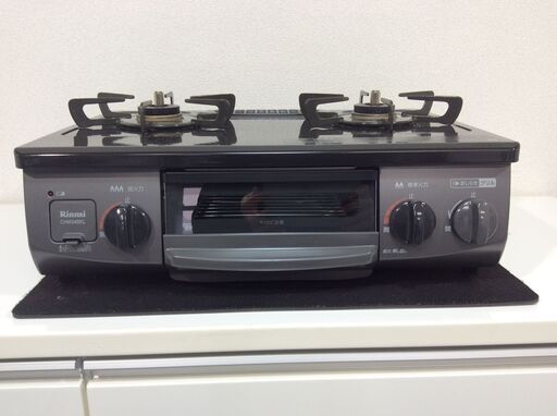 (10/27受渡済)YJT5618【RINNAI/リンナイ ガスコンロ 都市ガス】美品 2019年製 CHM34BKL 家電 キッチン レンジ ガステーブル 左側強火 ホーロー