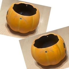 かぼちゃ型の陶器入れ物 今ならハロウィンデザインバケツもプレゼントの画像